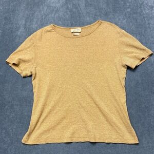 Fibers Barbara Lesser Knit Top Women Large Beige Scoop Neck Outdoor Short Sleeve